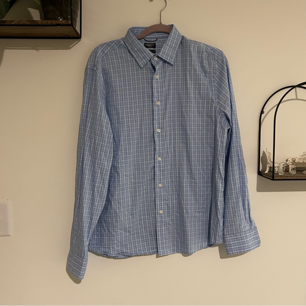 Faherty Movement Shirt Cloud Lake Plaid Blue & White Size Mens Large‎